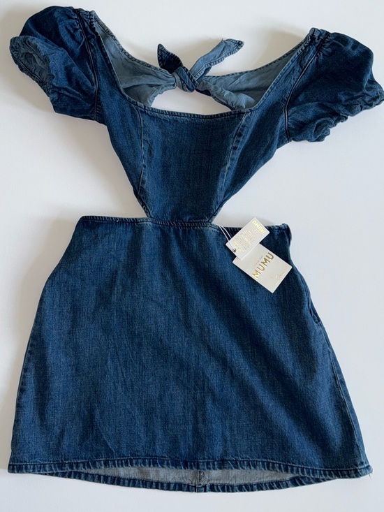 Show Me Your MuMu Dresses & Skirts - Show Me Your Mumu Denim Cutout Mini Dress Puff Sleeve Tie Back  XL
